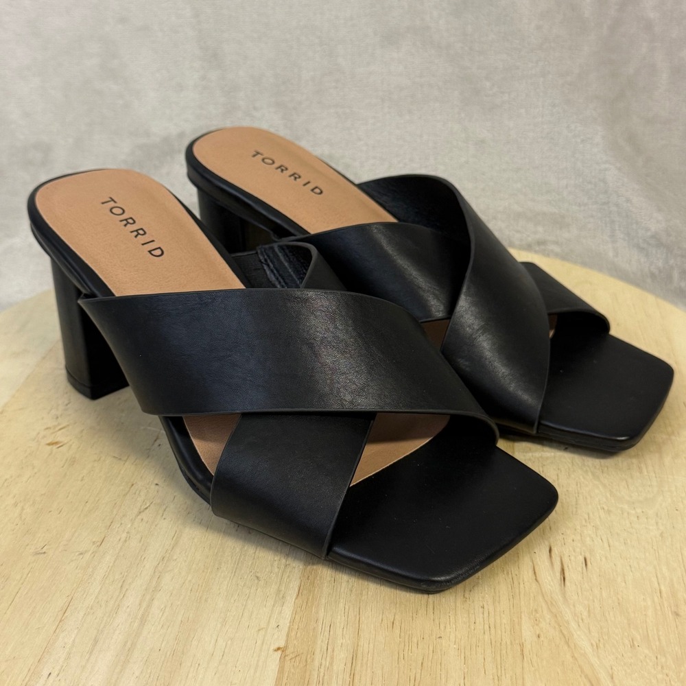 Torrid Black Crisscross Block Heel Mules Square Toe Sandals 7.5WW 43495484 - Picture 6 of 16